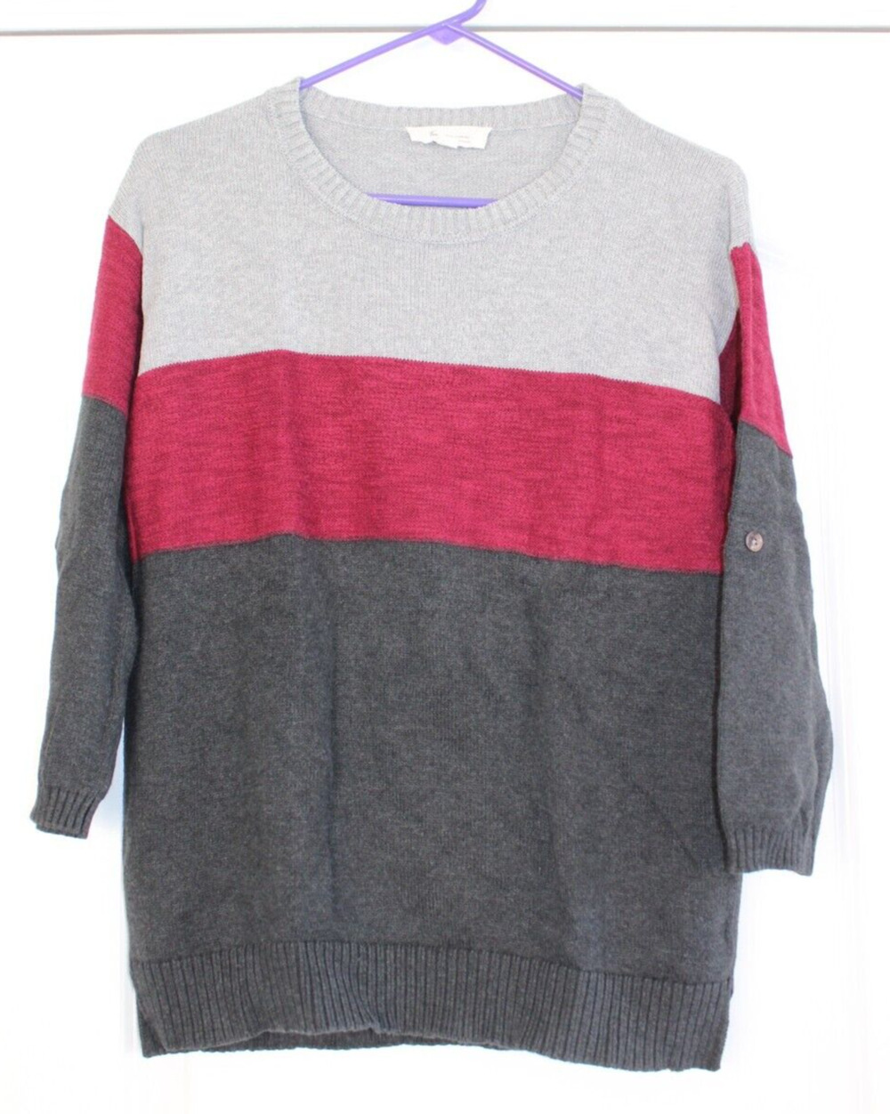 Tara By Vince Camuto Color Block 3/4 Sleeve Sweater Size Women's Small Gray Red